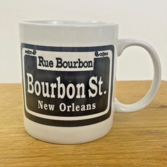 Rue Bourbon New Orleans Street Sign Logo Coffee Mug Jazz Louisiana Mardi Gras - Picture 1 of 8